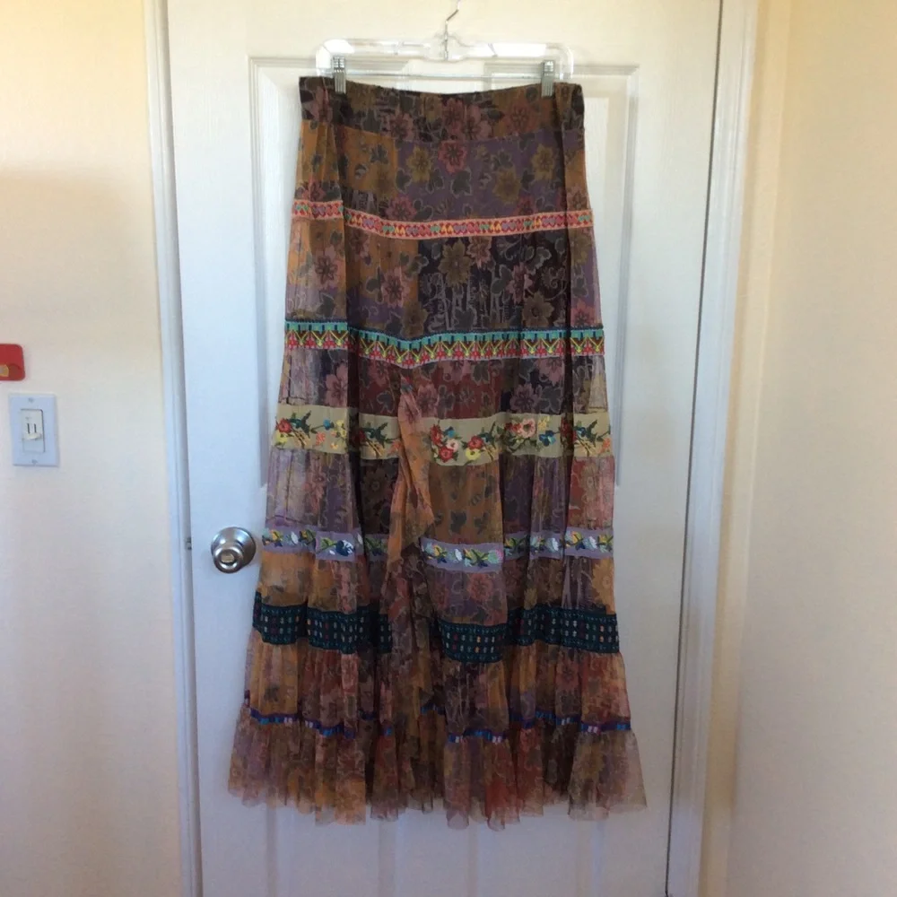 Johnny Was Boho Selva Mesh Tiered Maxi Skirt M - Picture 3 of 7